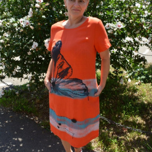 Rochie casual-elegant cu imprimeu, culoare corai - Img 3