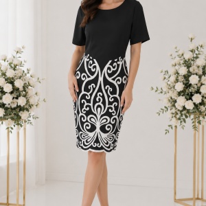 Rochie casual-eleganta, design alb pe fundal negru, masura mare