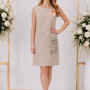 Rochie casual Evetta,accesorizata cu brosa,nuanta de bej