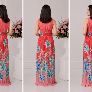 Rochie casual Jazlyn cu motive florale,nuanta de rosu - Img 2