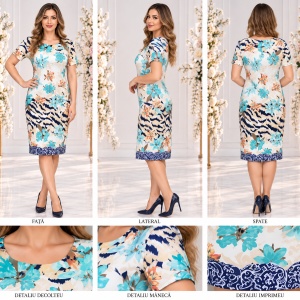Rochie casual, nuanta de turcoaz, decolteu rotund - Img 2