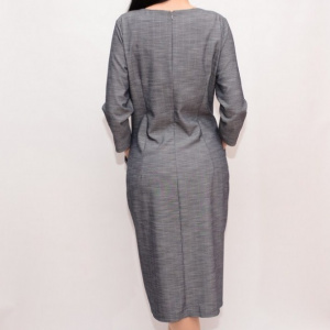 Rochie chic cu buzunare apretate si decolteu in V, nuanta de gri - Img 3