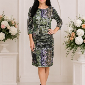 Rochie chic de zi, masura mare, cu design deosebit multicolor