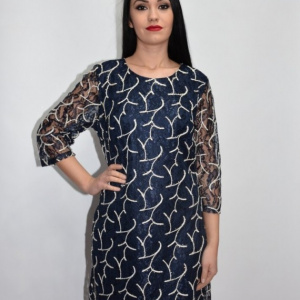 Rochie Cindy cu aplicatii de dantela,nuanat de bleumarin - Img 3