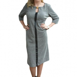 Rochie comoda de zi, culoare negru-alb cu piele ecologica - Img 1
