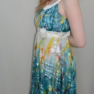 Rochie cu design abstract, nuanta de turcoaz, bretele late - Img 3