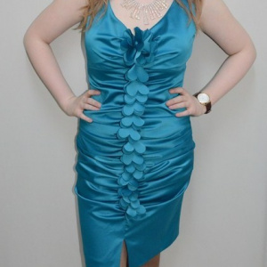Rochie cu design interesant aplicat, nuanta de turcoaz - Img 2