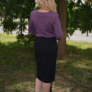 Rochie cu maneca trei-sferturi, negru-mov, cu aspect doua piese - Img 5