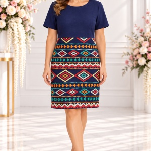 Rochie damă bleumarin cu broderie multicoloră – elegantă