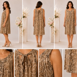Rochie damă cu imprimeu animal print și detaliu cu fundă la spate - Img 2