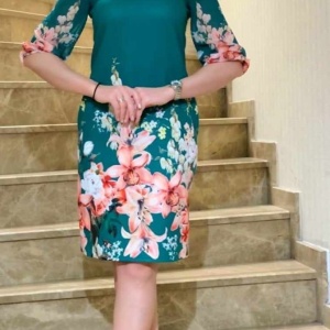 Rochie dama cu imprimeu floral, nuanta de verde - Img 2