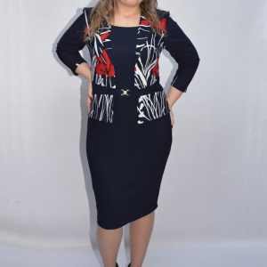 Rochie dama Herna  cu imprimeu painted si accesoriu,bleumarin - Img 3