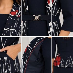 Rochie dama Herna cu imprimeu painted si accesoriu,bleumarin - Img 3