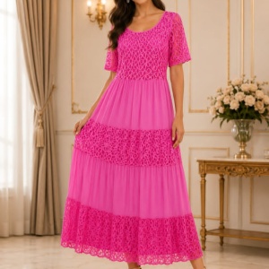 Rochie damă lejeră fuxia cu dantela și croială vaporoasă - Img 4