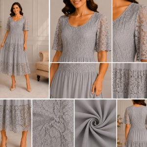 Rochie damă lejeră nisipiu cu dantela și croială vaporoasă - Img 4