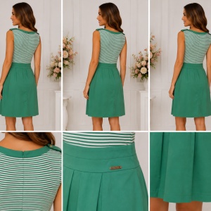 Rochie damă verde cu dungi, fără mâneci, croială feminină - Img 2
