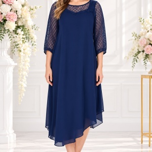 Rochie de gala bleumarin, masura mare, insertie de voal deasupra