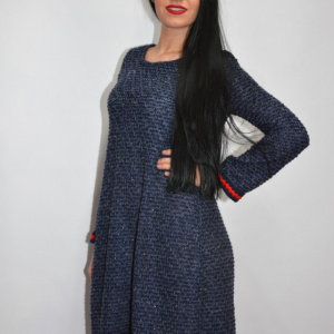 Rochie de iarna cu insertii argintii,nuanta bleumarin - Img 4