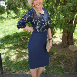 Rochie de ocazie, masura mare, bleumarin, cu maneca scurta - Img 3