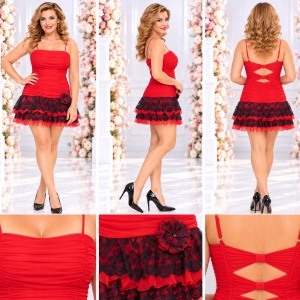 Rochie de ocazie mini, de culoare rosie, cu model de fronseuri - Img 2