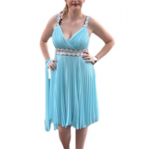Rochie de ocazie, nuanta de albastru deschis, cu insertii de strass-uri - Img 1