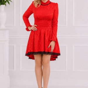 Rochie de ocazie, rosie cu inserti de dantela neagra