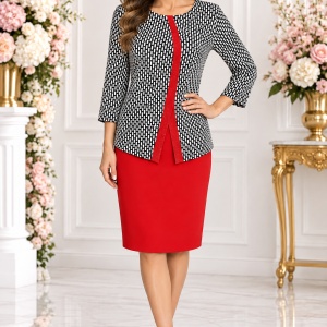 Rochie de ocazie tip costum cu insertii de strasuri, masuri mari
