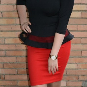 Rochie de ocazie tip costum cu peplum, culoare negru cu rosu - Img 5
