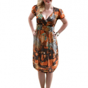 Rochie de primava-vara, material fin, culoare maro - Img 1