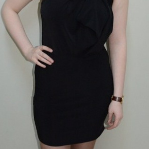 Rochie de seara, nuanta de negru, bretea fashion, fundita aplicata - Img 2