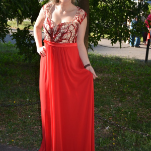 Rochie de seara rosie, masuri mari, cu design creat din paiete - Img 3