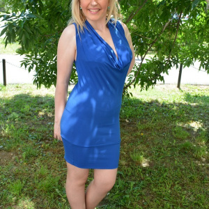 Rochie de seara scurta, albastra, model simplu cu design aparte - Img 3