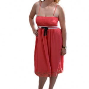 Rochie de vara corai, top elastic cu bretele reglabile si croi lejer - Img 1