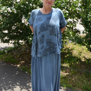 Rochie de vara culoare de bleumarin cu imprimeu gri - Img 3
