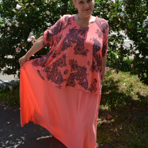 Rochie de vara culoare de corai cu imprimeu bleumarin - Img 8