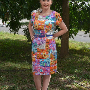 Rochie de vara, masura mare, cu imprimeu rafinat multicolor - Img 2