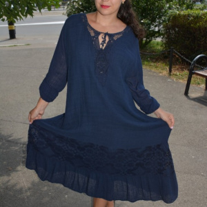 Rochie de vara Reagan cu insertii de dantela nuanta de albastru inchis - Img 6