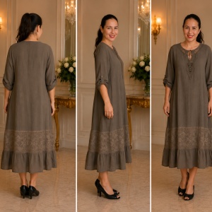 Rochie de vara Reagan cu insertii de dantela nuanta de kaki - Img 2
