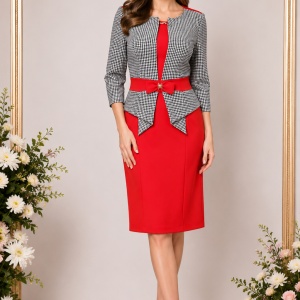 Rochie de zi cu aspect de costum de culoare rosu-bleumarin