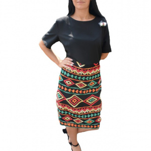 Rochie de zi cu imprimeu traditional,culoarea neagra - Img 1