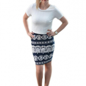 Rochie de zi, design de doua piese, in culori de bleumarin si alb - Img 1