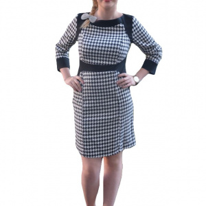 Rochie de zi, moderna, cazual, material pepit, nuanta de alb-negru - Img 1