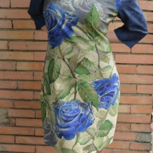 Rochie deosebita cu imprimeu floral bleumarin pe fond verde - Img 5