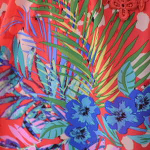 Rochie deosebita de vara, nuanta corai cu flori mari colorate - Img 6