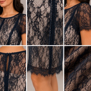 Rochie elegant de zi ,nuanta bleumarin-bej - Img 4