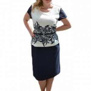 Rochie eleganta de culoare alba cu design dantelat bleumarin - Img 1
