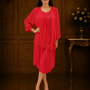 Rochie eleganta de ocazie corai cu strasuri fine in fata