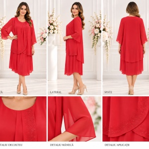 Rochie eleganta de ocazie corai cu strasuri fine in fata - Img 2