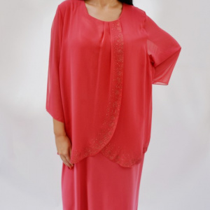 Rochie eleganta de ocazie corai cu strasuri fine in fata - Img 4