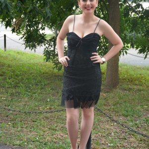 Rochie eleganta de seara, din doua piese, insertie din dantela neagra - Img 2